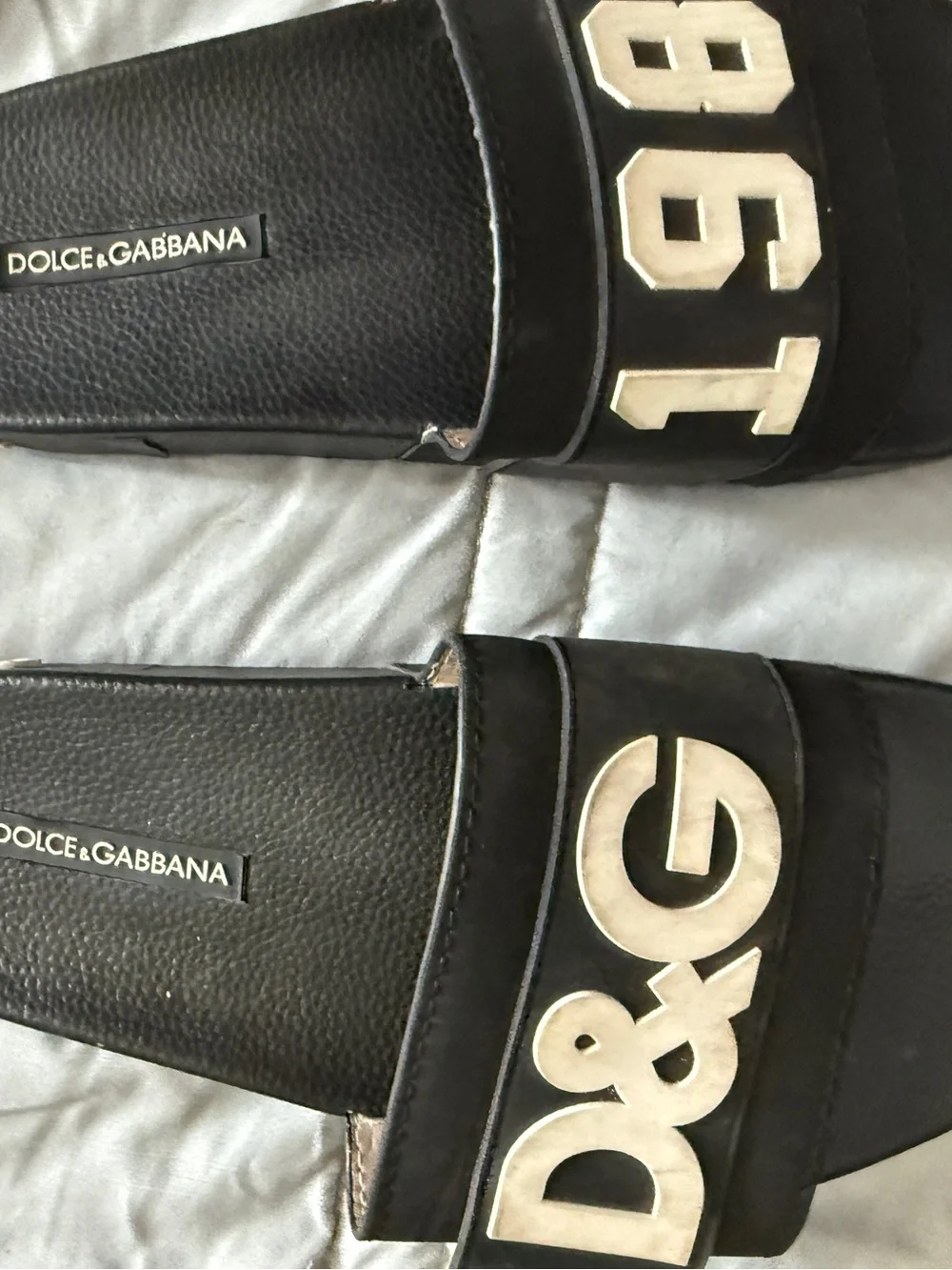 Dolce & Gabbana Black Slides with White Logo Details